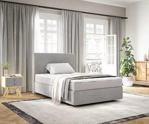 Postele Boxspring DELIFE Boxspring posteľ Dream-Well 120x200 cm manšester strieborno sivá s vreckovou pružinovou matracou a visco topperom