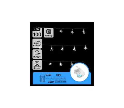 LED osvetlenie  B.V.  - LED vonkajší svetelný reťazec 100xLED/8 funkcií 3xAA 10 m IP44 studená biela B10303K53