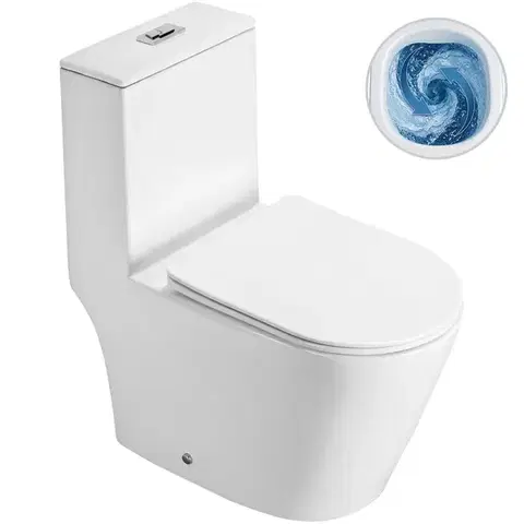 Záchody CERANO - WC kombi Marmo, Double Vortex + Slim/UF sedátko - spodný/zadný odpad - biela lesklá - 70x36 CER-680360