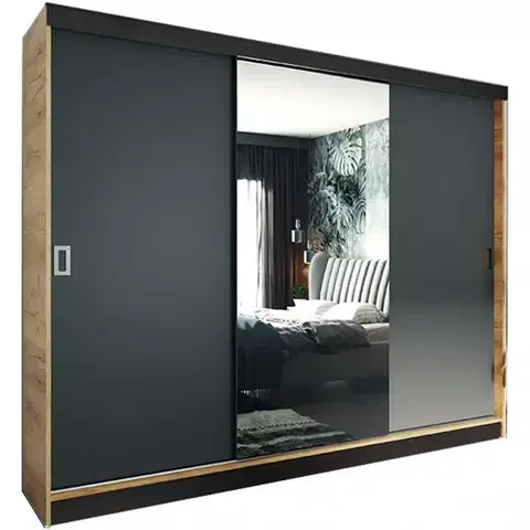 Spálňové šatníkové skrine Skriňa Retro 200 1L craft / Dvierka grafit