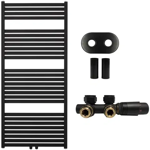 Doplnky do kúpeľne CERANO - Kúpeľňový radiátorový set Vincenzo - ústredné vykurovanie - stredové pripojenie 50 mm - 600W - čierna matná - 1340x600 mm CER-663532