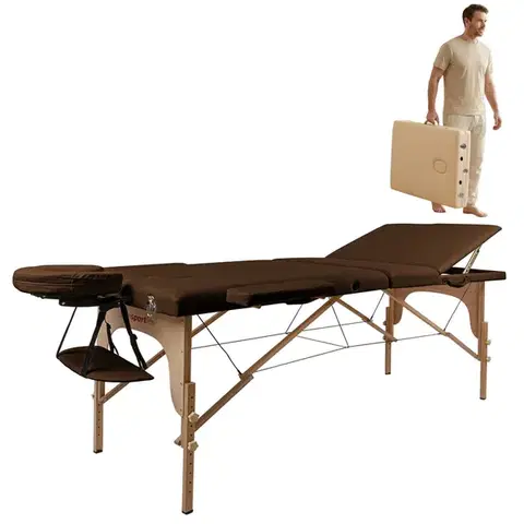 Masážne stoly a stoličky Masážne lehátko inSPORTline Japane 195x70x62-84 cm 3-dielne drevené hnedá