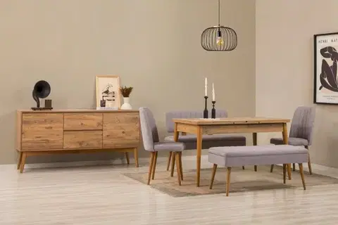 Jedálenské sety Set s rozkladacím stolom, stoličkami a konzolou (6 kusov) Vina Bench 04 0701 - Atlantic Pine, Grey