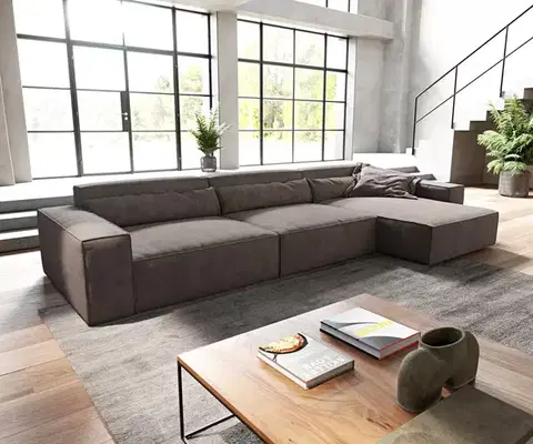 Rohové sedacie súpravy DELIFE Rohová pohovka Sirpio XL 370x170 cm mikrovlákno khaki-hnedá variabilné ležadlo