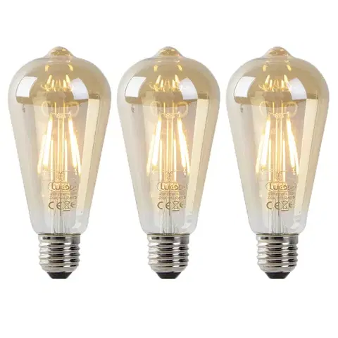 LED osvetlenie Sada 3 LED žiaroviek E27 ST64 zlatá so senzorom súmraku 4W 400lm 2200K