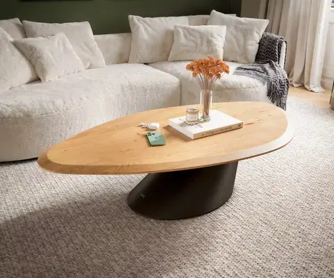 Konferenčné stolíky DELIFE Konferenčný stolík Edge organický 140×76 cm dub prírodný Flow-Edge Conis kov čierna
