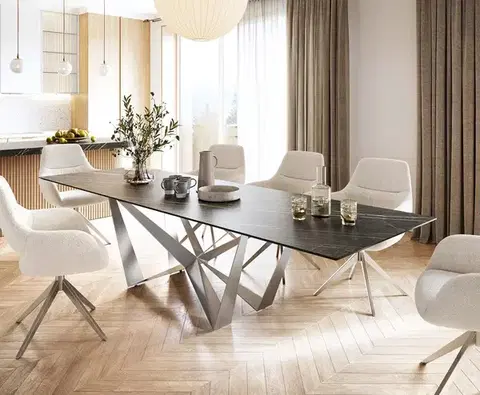 Jedálenské stoly DELIFE Jedálenský stôl Edge 300x100 cm keramika Laminam®Noir Desir hnedý pavúk plochá nerezová oceľ