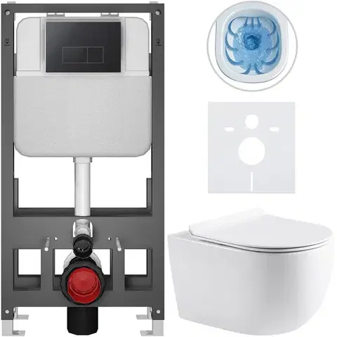 Záchody CERANO - Kompletný WC set Basic/Felci - biela lesklá - WC tlačidlo Modulo/Čierna - voľne stojaca - predstenová inštalácia - 53x37 CER-8050BD86097