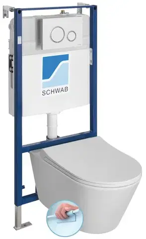 Záchody SAPHO - AVVA závesné WC Rimless s podomietkovou nádržkou a tlačidlom Schwab, biela 100314-SET5