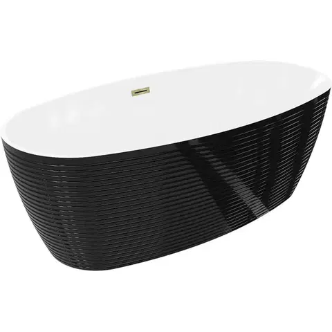 Vane MEXEN/S - Lira voľne stojaca vaňa vzor 170 x 80, biela/čierna, sifón a prepad zlatá 52831708075-50