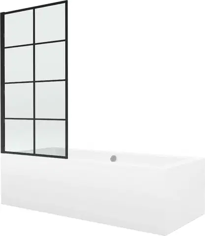 Sprchové dvere MEXEN/S - Cube obdĺžniková vaňa 180 x 80 cm s panelom + vaňová zástena 70, čierna vzor 550518080X9307017077