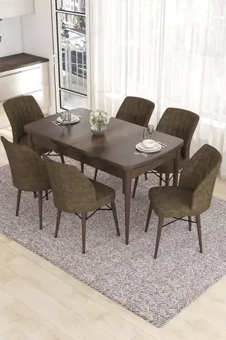 Jedálenské sety Extendable Dining Table & Chairs Set (7 Pieces) Eva - Baroque, Brown