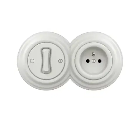 Predlžovacie káble lap -Retro jednopólový vypínač č. 1 a zásuvka 230 V s rámčekom keramická biela 2xKA0008+KA0001+KA0006