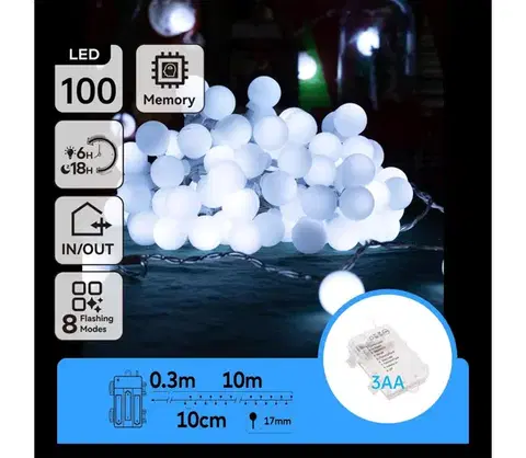 LED osvetlenie  B.V.  - LED vonkajšia svetelná reťaz 100xLED/3xAA/8 funkcií 10,3 m IP44 studená biela B10303K4K