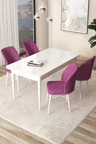 Jedálenské sety Dining Table & Chairs Set (5 Pieces) Arp - White, Purple