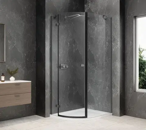 Sprchové dvere POLYSAN - GLOBE GUN METAL štvrťkruhová sprchová zástena 800x1000, číre sklo, ľavá GB2810LGM