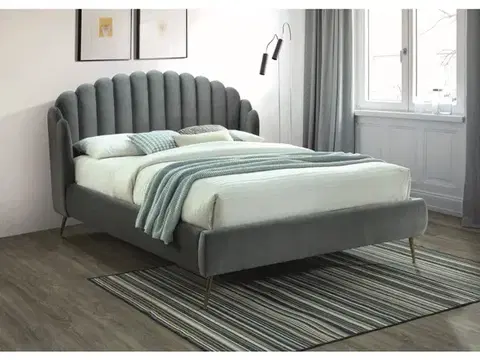 Manželské postele DENIMA VELVET, manželská posteľ 160x200cm, šedá, zlatá