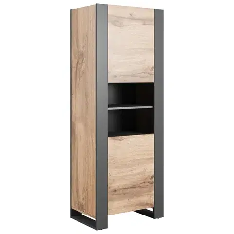 Vitríny CAMA MEBLE Wood policová skriňa dub wotan / antracit