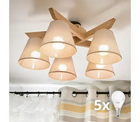 Svietidlá BRILAGI - LED  Prisadený luster ANTHONY 5xE14/40W/230V dub/béžová 8590828610755