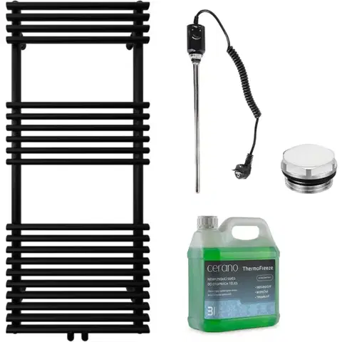 Doplnky do kúpeľne CERANO - Kúpeľňový elektrický radiátorový set Luigi - 600W - čierna matná - 1200x500 mm CER-680557