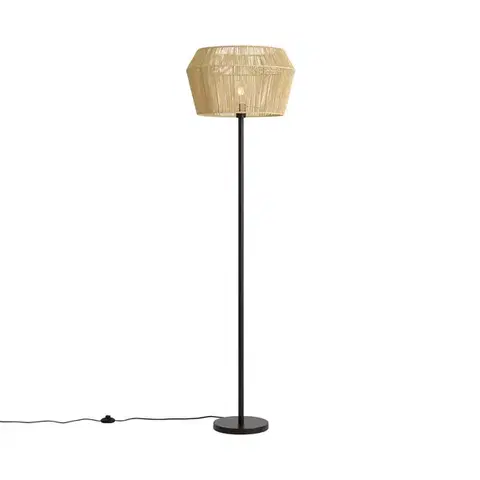 Stojace lampy Stojaca lampa čierna s béžovým tienidlom z papierového lana 50/50/30 - Simplo