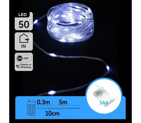 Vianočné dekorácie  B.V.  - LED  reťaz 50xLED/3xAA 5,3m studená biela B10303KQ3