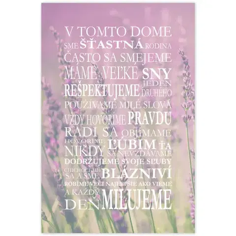 Obrazy s textom Obraz s textom v ráme - Domov je.. "levandule"