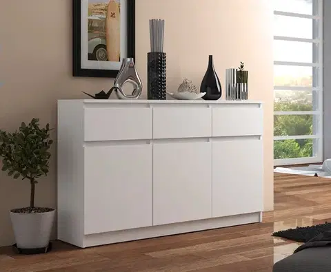 Komody a skrinky Moderná komoda 3D3S, biela