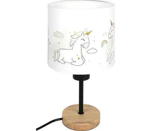 Lampy BRILAGI - Stolová lampa BOBO WOOD 1xE27/25W/230V dub/čierna/biela/jednorožce BG1567+BG5579