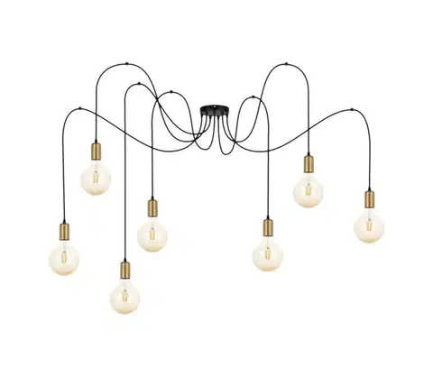 Svietidlá  Luster na lanku MIROS 7xE27/60W/230V pavúk čierna/zlatá 0261