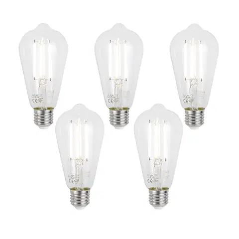 LED osvetlenie Sada 5 ks Inteligentné stmievateľné LED žiarovky E27 ST64 číre 7W 806lm 2700-6500K