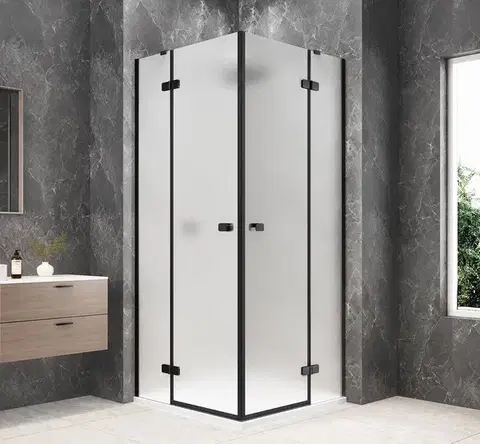 Sprchové dvere POLYSAN - GLOBE BLACK štvorcová sprchová zástena 800x800, rohový vstup, matné sklo GB5880MB
