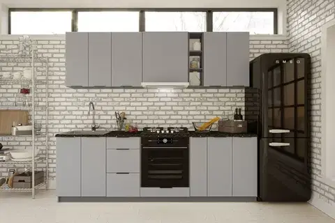 Kuchynské linky DAISY K 240 jednoduchá kuchynská linka 240 cm, grafit/sivá