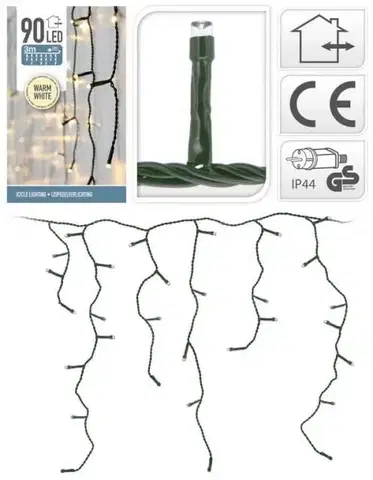 Vianočné osvetlenie Kinekus Svetlo vianočné cencúle 90LED, teplé biele, dĺžka 3m, vonkajšie/vnútorné