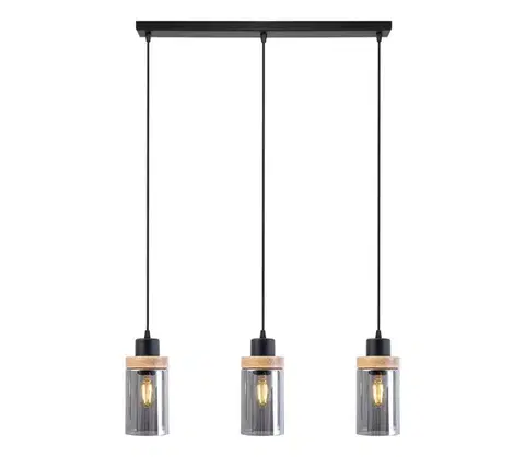 Svietidlá  Luster na lanku WOODNEST 3xE27/15W/230V borovica/dymovo čierna W-L 1015/3 BK+SM