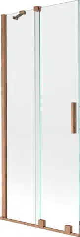 Sprchové dvere MEXEN/S - Velar Dvojkrídlová posuvná vaňová zástena 85 x 150, transparent, kartáčovaná meď 896-085-000-01-65