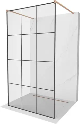 Sprchové dvere MEXEN/S - Kyoto samostatne stojaca sprchová zástena 100 x 200, čierny vzor 8 mm, meď kartáčovaná 800-100-002-65-77