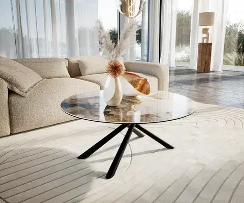 Konferenčné stolíky DELIFE Konferenčný stolík Edge okrúhly 100×100 cm keramika Patagonia leštený Sarity kov čierna