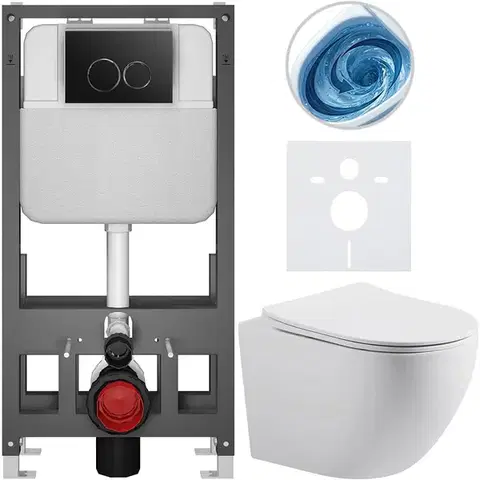 Záchody CERANO - Kompletný WC set Basic/Cesso - biela matná - WC tlačidlo Dualo/Čierna - voľne stojaca - predstenová inštalácia - 49x36 CER-8050BD86157