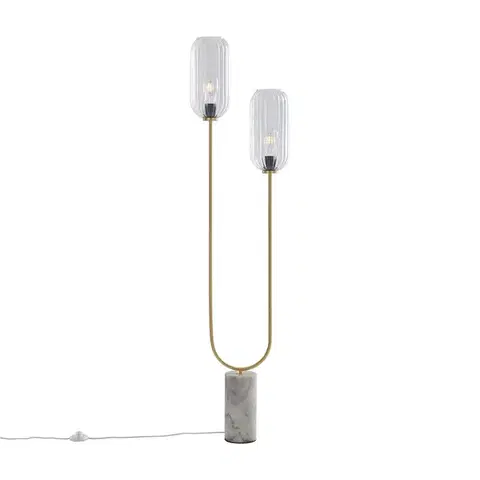 Stojace lampy Stojaca lampa v štýle Art Deco mosadz s čírym sklom 2-svetlo - Rid