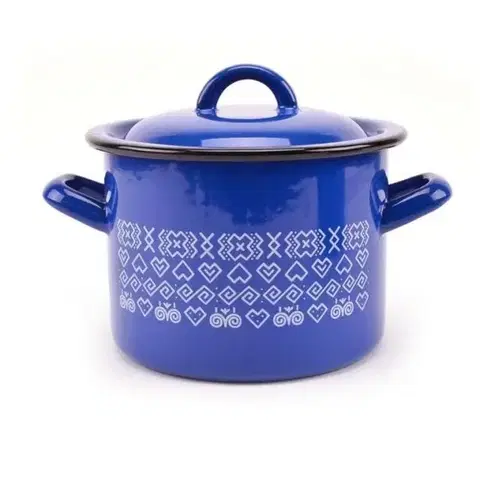 Hrnce Kinekus Hrniec smaltovaný s pokrievkou, 23cm / 8L, dekor Čičmany