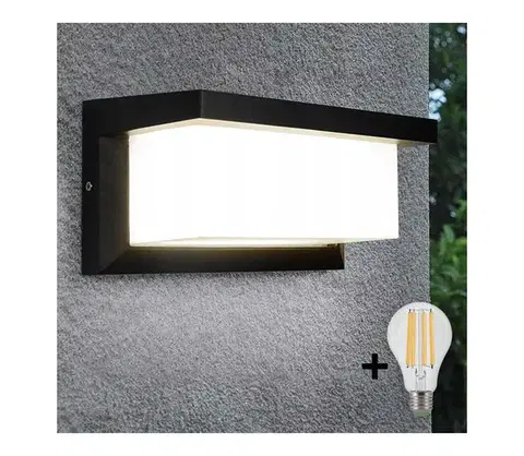 Svietidlá  LED Vonkajšie nástenné svietidlo NEELY 1xE27/9W/230V 3000K IP54 čierna BW0332+BG0286