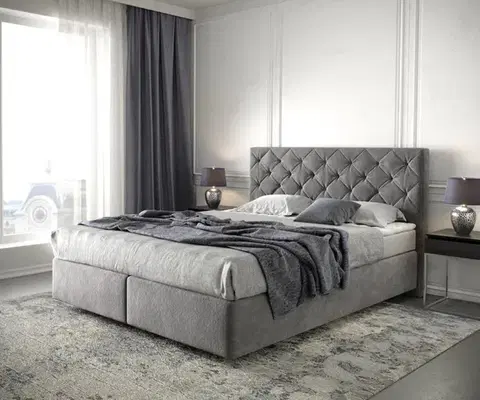 Postele Boxspring DELIFE Boxspring posteľ Dream-Great 160x200 cm mikrovlákno taupe s matracom a topperom