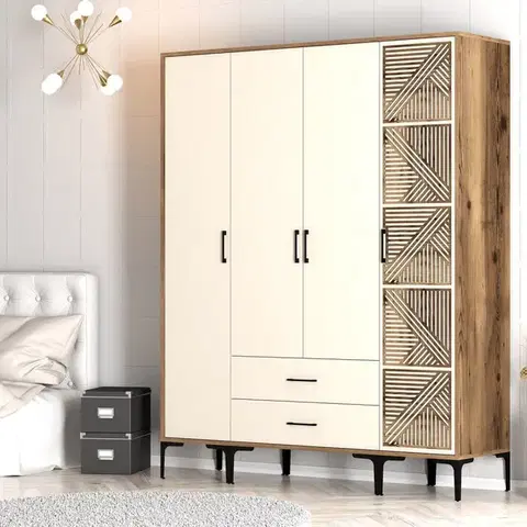 Šatňové skrine Šatníková skriňa Kumsal STP - Walnut, Cream