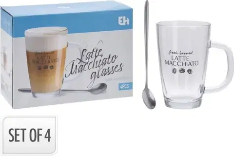 Hrnčeky a šálky Kinekus Hrnček sklo 300ml na Latte s lyžičkou, sada 2+2ks KLC