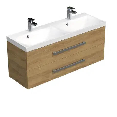 Kúpeľňový nábytok Kúpeľňová skrinka s chrómovými úchytmi a umývadlom SAT Cube Way 120x53x40 cm dub Hickory mat CUBE2120ZDH CUBE2120ZDH