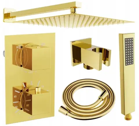Kúpeľňové batérie MEXEN/S MEXEN/S - Cube DR02 podomietkový sprchový SET + slim sprcha 30, zlatý 77502DR0230-50