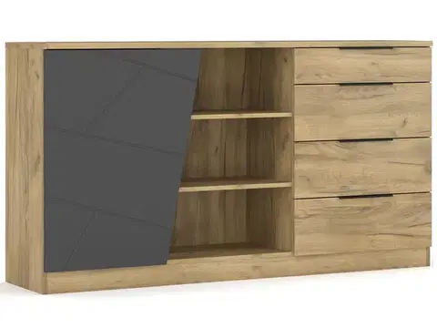 Komody NABBI Viliam CH-1D4DRWS jednodverová komoda so zásuvkami dub craft zlatý / sivá