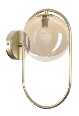 Nástenné svetlá Nástenná lampa CORDEL vo vintage štýle - zlatý mosadzný krúžok s jantárovým guľôčkovým tienidlom - elegantná LED nástenná lampa G9