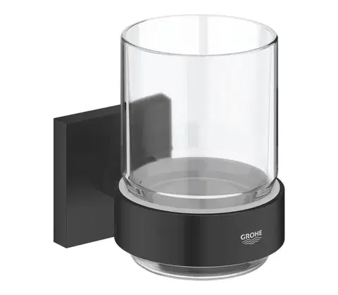 Svietidlá GROHE 410972430 - Čierny sklenený pohár s držiakom START CUBE 410972430
